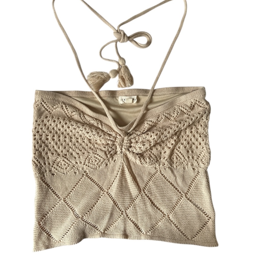 Promesa Cream Knit Halter Top Women’s Sz Small Boho‎ Crochet